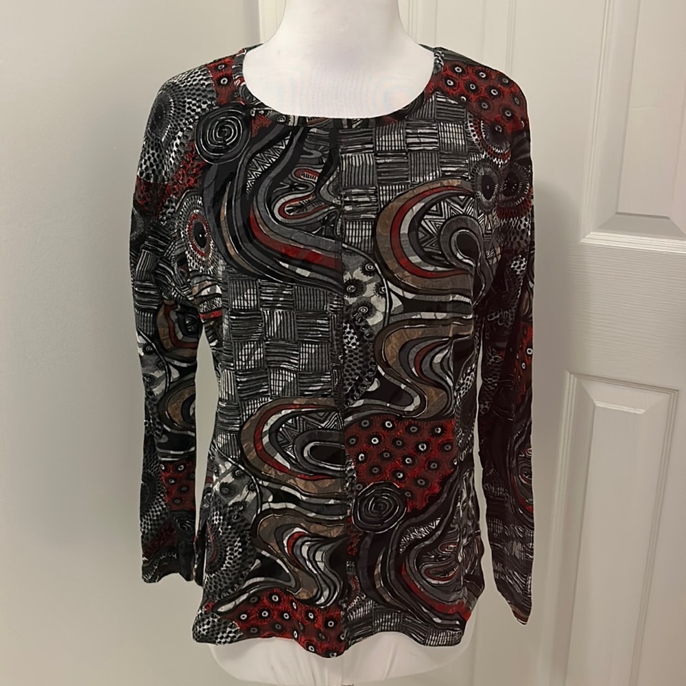 Snoskins Textured Velvet Abstract Print Pullover